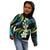 Hawaii Plumeria Kid Hoodie Chartreuse Cyan Polynesian Pattern