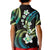 Hawaii Plumeria Kid Polo Shirt Chartreuse Cyan Polynesian Pattern