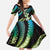 Hawaii Plumeria Kid Short Sleeve Dress Chartreuse Cyan Polynesian Pattern