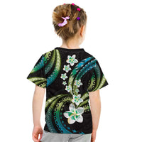 Hawaii Plumeria Kid T Shirt Chartreuse Cyan Polynesian Pattern