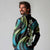 Hawaii Plumeria Long Sleeve Polo Shirt Chartreuse Cyan Polynesian Pattern