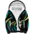Hawaii Plumeria Sherpa Hoodie Chartreuse Cyan Polynesian Pattern
