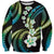 Hawaii Plumeria Sweatshirt Chartreuse Cyan Polynesian Pattern