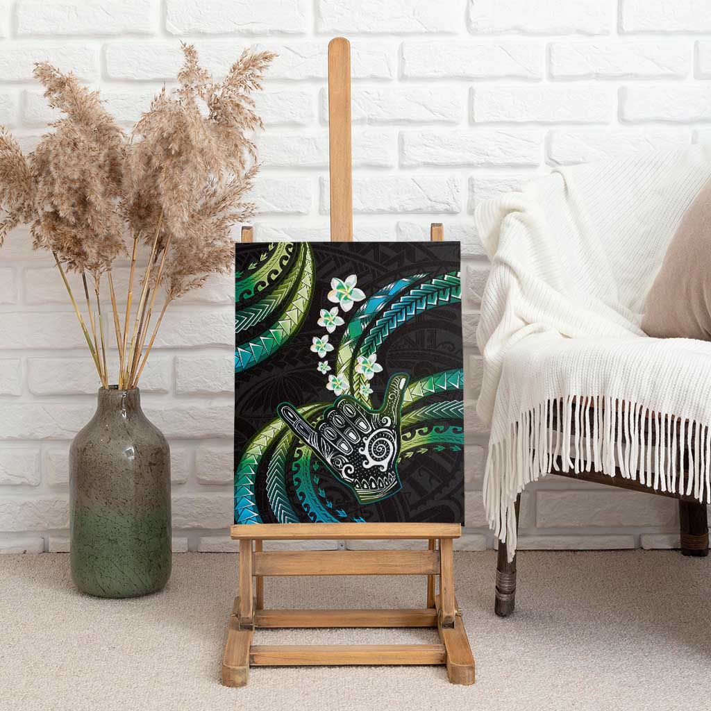 Hawaii Shaka Sign Canvas Wall Art Fantastic Frangipani Chartreuse Cyan