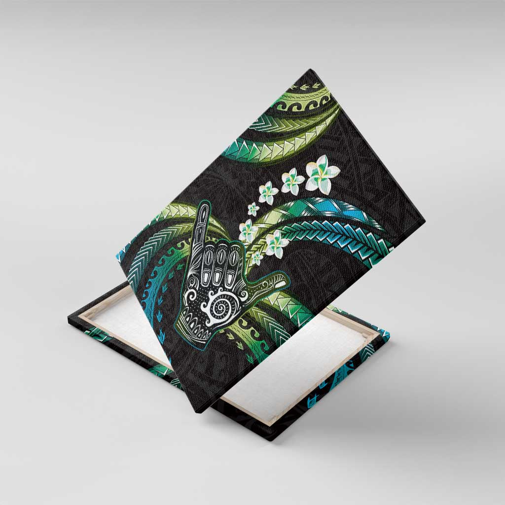 Hawaii Shaka Sign Canvas Wall Art Fantastic Frangipani Chartreuse Cyan