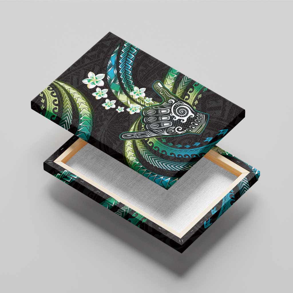 Hawaii Shaka Sign Canvas Wall Art Fantastic Frangipani Chartreuse Cyan