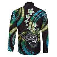 Hawaii Shaka Sign Family Matching Long Sleeve Bodycon Dress and Hawaiian Shirt Fantastic Frangipani Chartreuse Cyan LT01 - Polynesian Pride