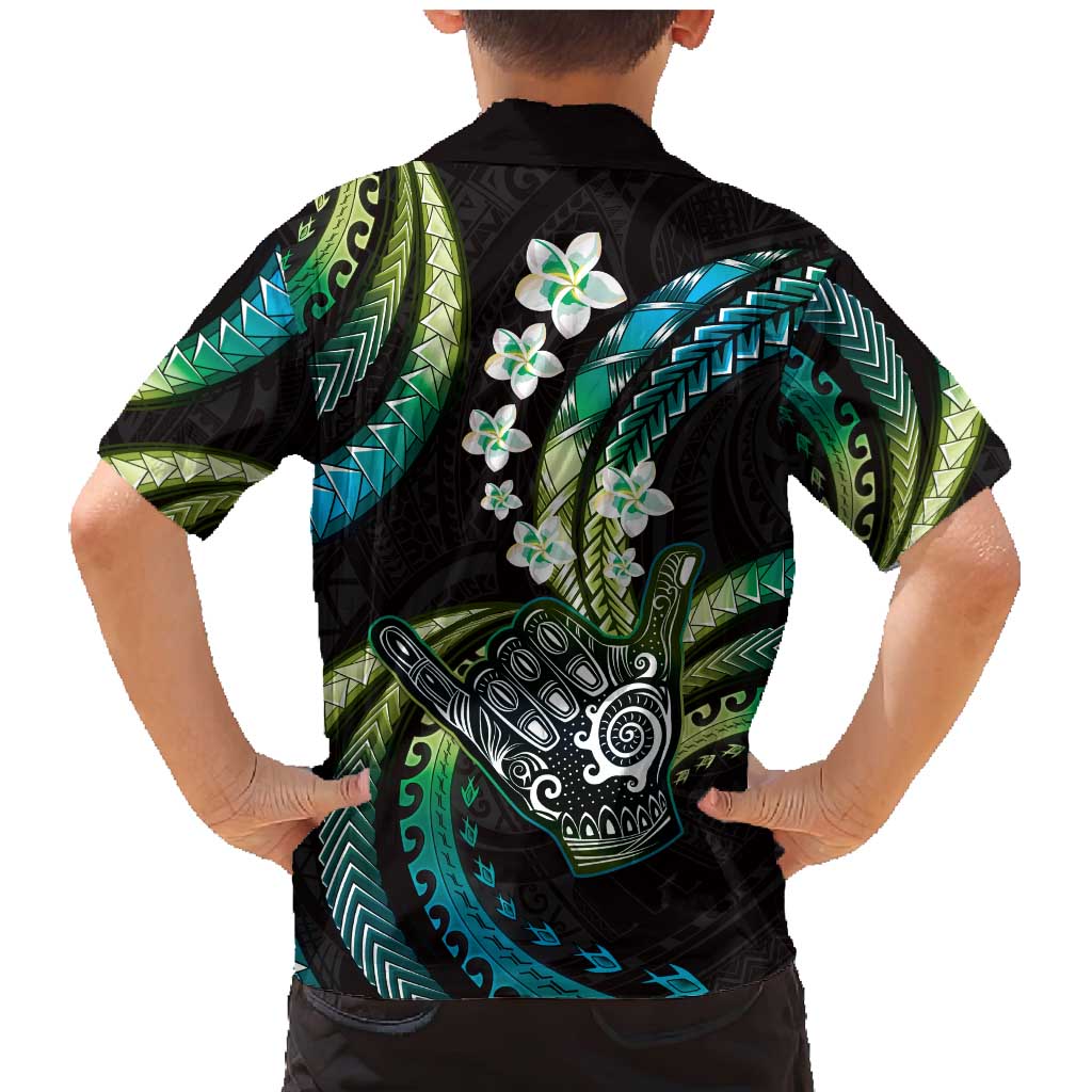 Hawaii Shaka Sign Family Matching Mermaid Dress and Hawaiian Shirt Fantastic Frangipani Chartreuse Cyan LT01 - Polynesian Pride