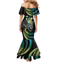 Hawaii Shaka Sign Family Matching Mermaid Dress and Hawaiian Shirt Fantastic Frangipani Chartreuse Cyan LT01 - Polynesian Pride