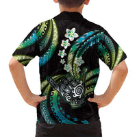 Hawaii Shaka Sign Family Matching Off Shoulder Maxi Dress and Hawaiian Shirt Fantastic Frangipani Chartreuse Cyan LT01 - Polynesian Pride