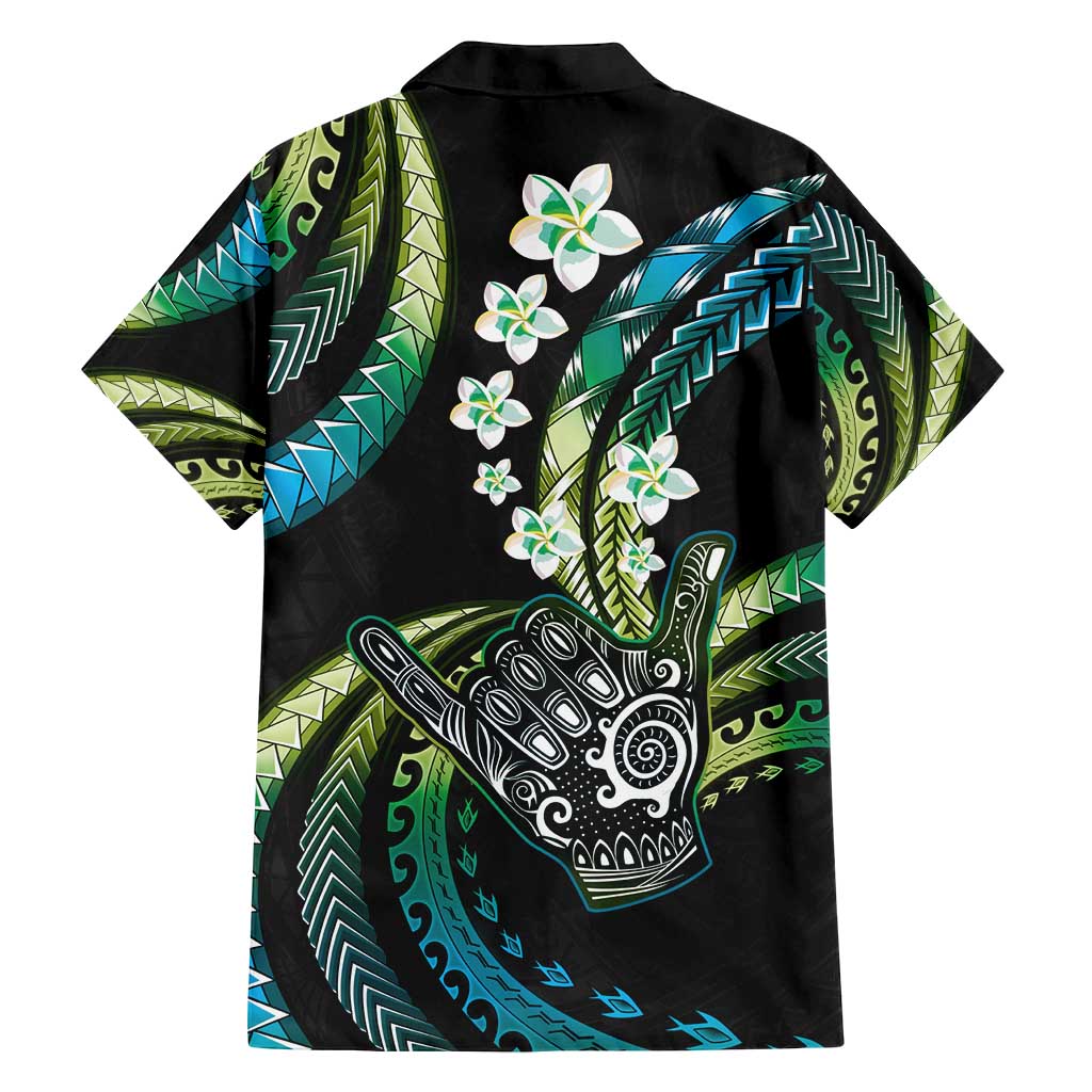 Hawaii Shaka Sign Family Matching Off Shoulder Maxi Dress and Hawaiian Shirt Fantastic Frangipani Chartreuse Cyan LT01 - Polynesian Pride