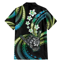 Hawaii Shaka Sign Family Matching Off Shoulder Short Dress and Hawaiian Shirt Fantastic Frangipani Chartreuse Cyan LT01 - Polynesian Pride