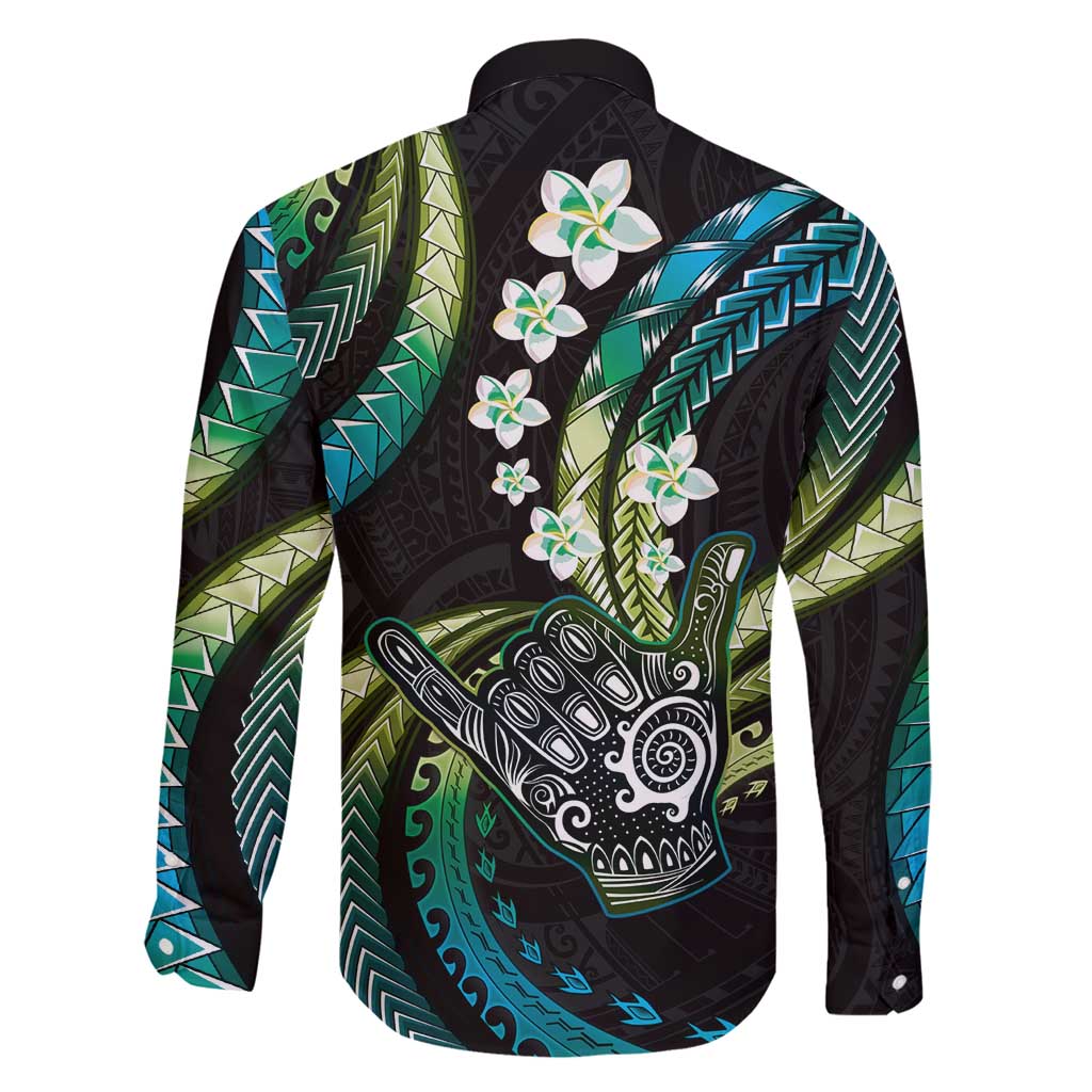 Hawaii Shaka Sign Family Matching Off Shoulder Short Dress and Hawaiian Shirt Fantastic Frangipani Chartreuse Cyan LT01 - Polynesian Pride
