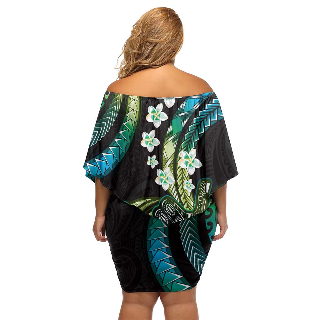 Hawaii Shaka Sign Family Matching Off Shoulder Short Dress and Hawaiian Shirt Fantastic Frangipani Chartreuse Cyan LT01 - Polynesian Pride