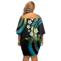 Hawaii Shaka Sign Family Matching Off Shoulder Short Dress and Hawaiian Shirt Fantastic Frangipani Chartreuse Cyan LT01 - Polynesian Pride