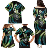 Hawaii Shaka Sign Family Matching Puletasi and Hawaiian Shirt Fantastic Frangipani Chartreuse Cyan LT01 - Polynesian Pride