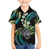 Hawaii Shaka Sign Family Matching Puletasi and Hawaiian Shirt Fantastic Frangipani Chartreuse Cyan LT01 Son's Shirt Cyan - Polynesian Pride
