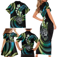 Hawaii Shaka Sign Family Matching Short Sleeve Bodycon Dress and Hawaiian Shirt Fantastic Frangipani Chartreuse Cyan LT01 - Polynesian Pride