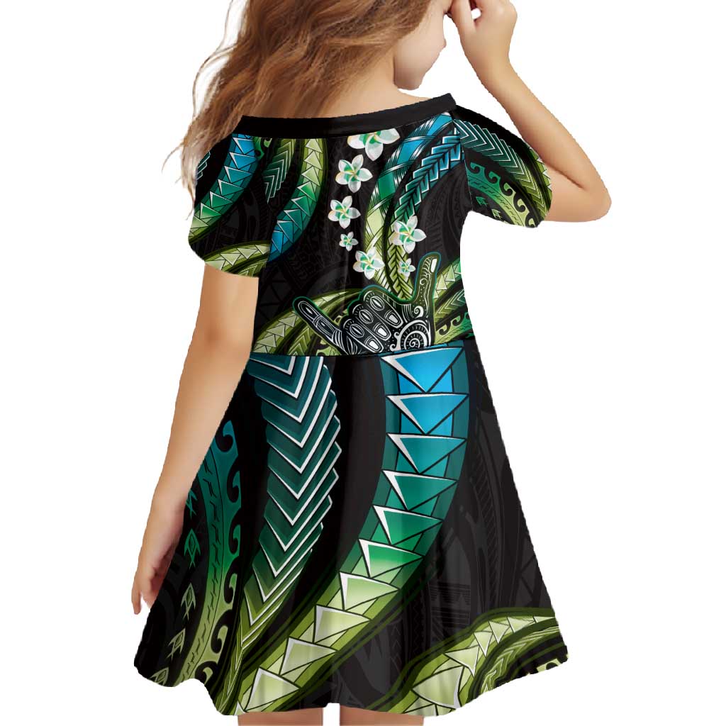 Hawaii Shaka Sign Family Matching Summer Maxi Dress and Hawaiian Shirt Fantastic Frangipani Chartreuse Cyan LT01 - Polynesian Pride