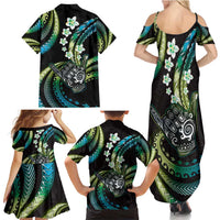 Hawaii Shaka Sign Family Matching Summer Maxi Dress and Hawaiian Shirt Fantastic Frangipani Chartreuse Cyan LT01 - Polynesian Pride