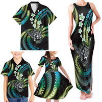 Hawaii Shaka Sign Family Matching Tank Maxi Dress and Hawaiian Shirt Fantastic Frangipani Chartreuse Cyan LT01 - Polynesian Pride