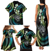 Hawaii Shaka Sign Family Matching Tank Maxi Dress and Hawaiian Shirt Fantastic Frangipani Chartreuse Cyan LT01 - Polynesian Pride