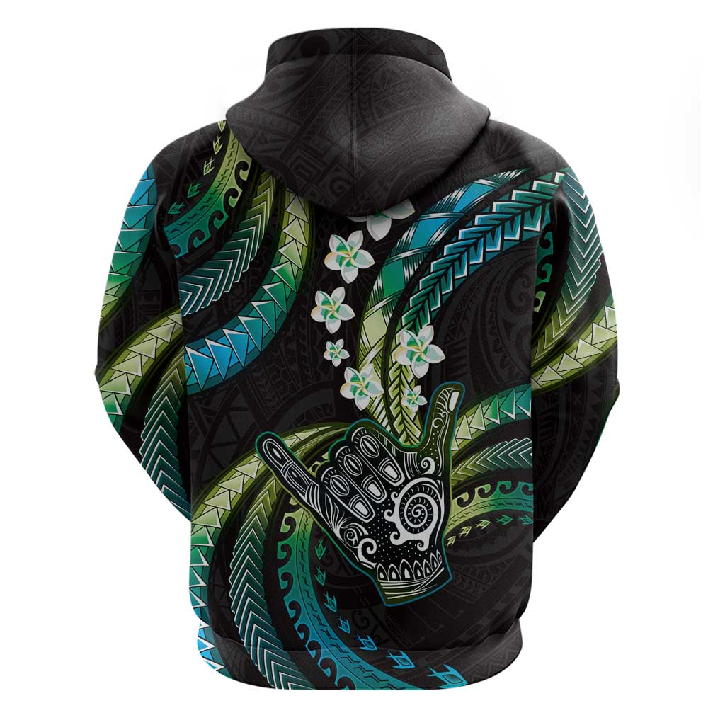 Hawaii Shaka Sign Hoodie Fantastic Frangipani Chartreuse Cyan