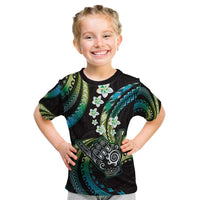 Hawaii Shaka Sign Kid T Shirt Fantastic Frangipani Chartreuse Cyan LT01 Cyan - Polynesian Pride