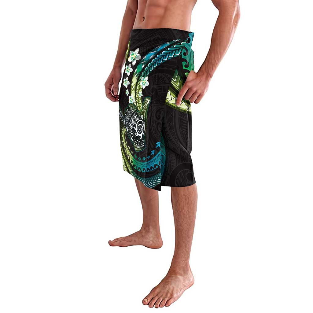 Hawaii Shaka Sign Lavalava Fantastic Frangipani Chartreuse Cyan