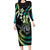 Hawaii Shaka Sign Long Sleeve Bodycon Dress Fantastic Frangipani Chartreuse Cyan