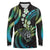 Hawaii Shaka Sign Long Sleeve Polo Shirt Fantastic Frangipani Chartreuse Cyan