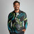 Hawaii Shaka Sign Long Sleeve Polo Shirt Fantastic Frangipani Chartreuse Cyan