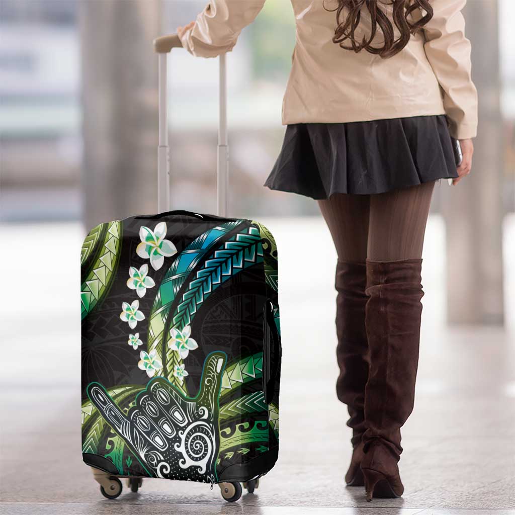 Hawaii Shaka Sign Luggage Cover Fantastic Frangipani Chartreuse Cyan