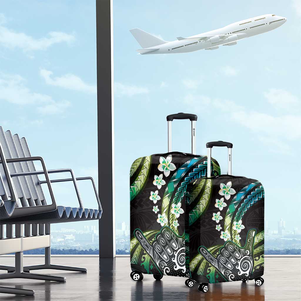 Hawaii Shaka Sign Luggage Cover Fantastic Frangipani Chartreuse Cyan