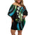 Hawaii Shaka Sign Off Shoulder Short Dress Fantastic Frangipani Chartreuse Cyan