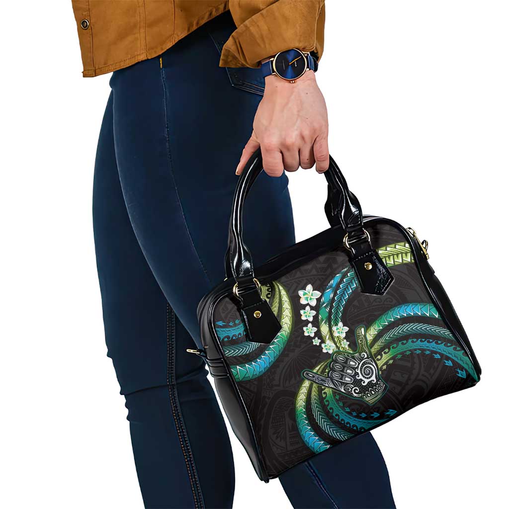 Hawaii Shaka Sign Shoulder Handbag Fantastic Frangipani Chartreuse Cyan