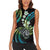 Hawaii Shaka Sign Women Sleeveless Polo Shirt Fantastic Frangipani Chartreuse Cyan