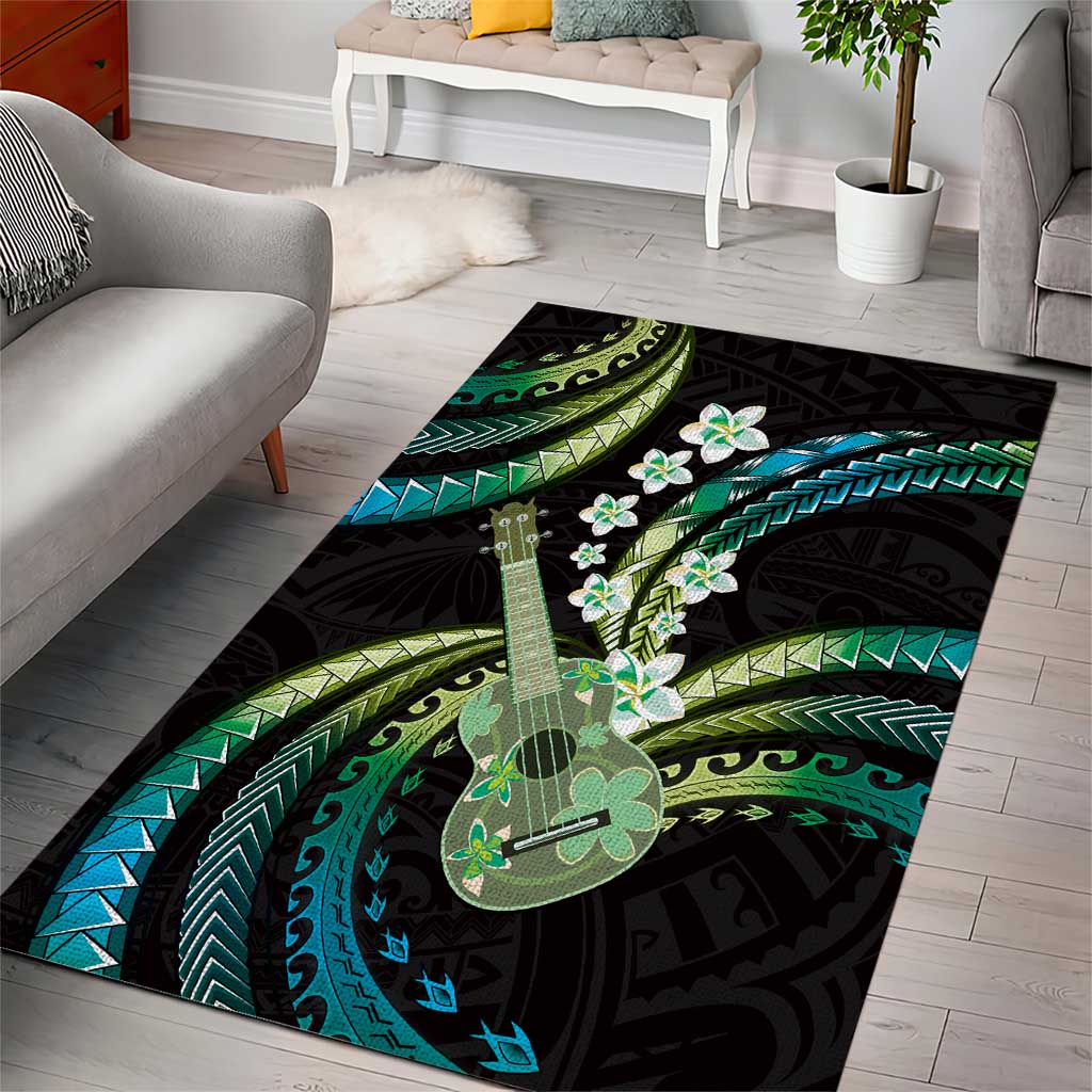 Hawaiian Ukulele Area Rug Chartreuse Cyan Fantastic Plumeria