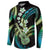 Hawaiian Ukulele Button Sweatshirt Chartreuse Cyan Fantastic Plumeria