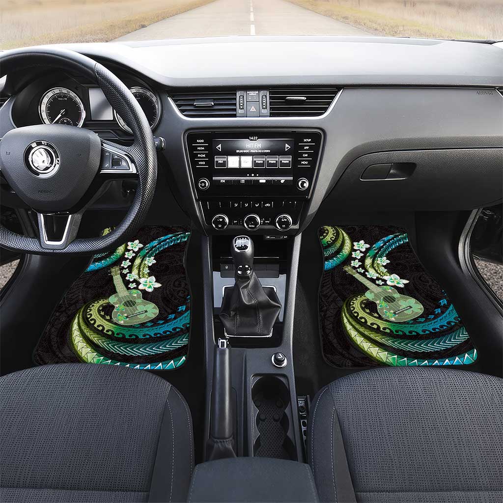 Hawaiian Ukulele Car Mats Chartreuse Cyan Fantastic Plumeria