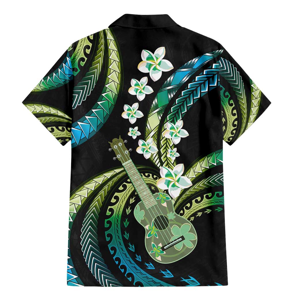 Hawaiian Ukulele Family Matching Mermaid Dress and Hawaiian Shirt Chartreuse Cyan Fantastic Plumeria LT01 - Polynesian Pride