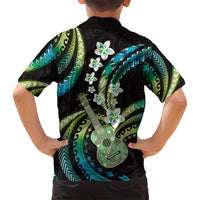 Hawaiian Ukulele Family Matching Off Shoulder Maxi Dress and Hawaiian Shirt Chartreuse Cyan Fantastic Plumeria LT01 - Polynesian Pride