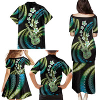 Hawaiian Ukulele Family Matching Puletasi and Hawaiian Shirt Chartreuse Cyan Fantastic Plumeria LT01 - Polynesian Pride