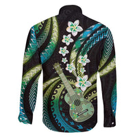 Hawaiian Ukulele Family Matching Short Sleeve Bodycon Dress and Hawaiian Shirt Chartreuse Cyan Fantastic Plumeria LT01 - Polynesian Pride