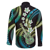 Hawaiian Ukulele Family Matching Tank Maxi Dress and Hawaiian Shirt Chartreuse Cyan Fantastic Plumeria LT01 - Polynesian Pride