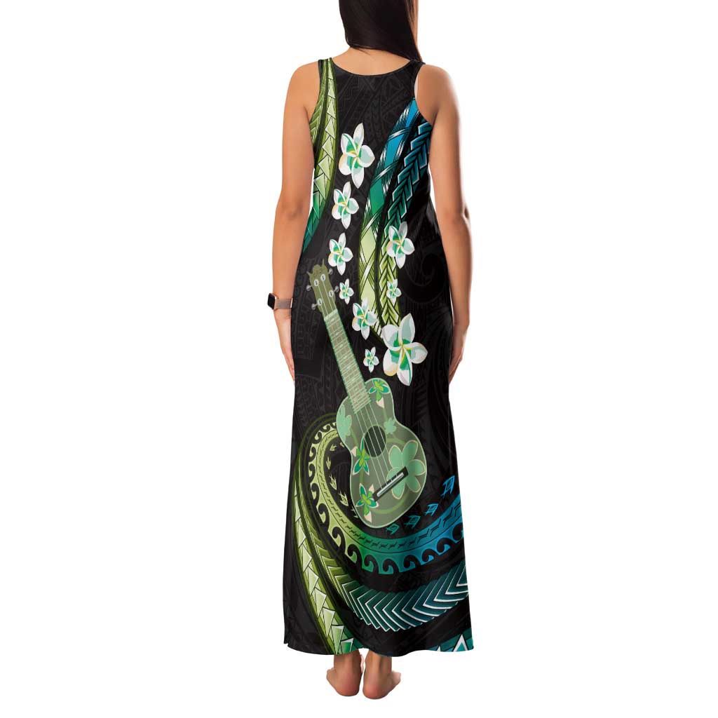 Hawaiian Ukulele Family Matching Tank Maxi Dress and Hawaiian Shirt Chartreuse Cyan Fantastic Plumeria LT01 - Polynesian Pride