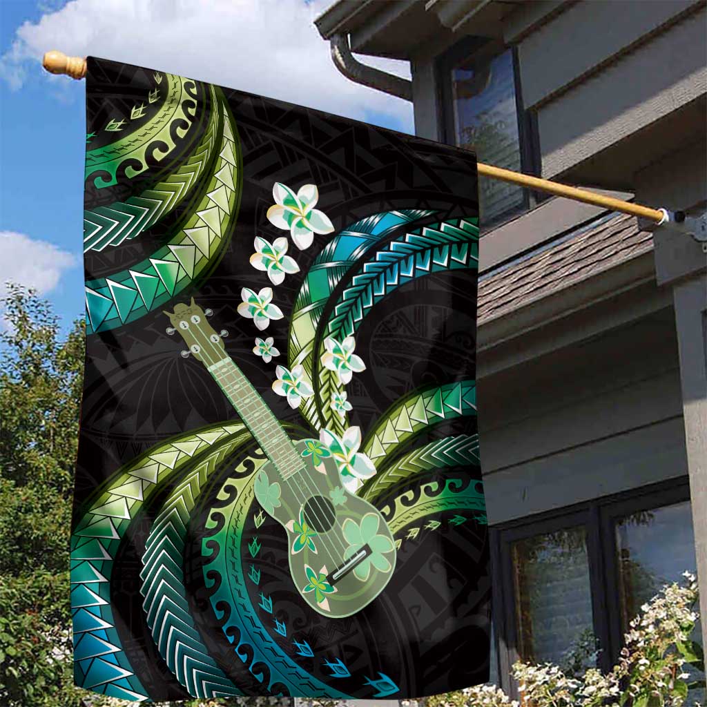 Hawaiian Ukulele Garden Flag Chartreuse Cyan Fantastic Plumeria