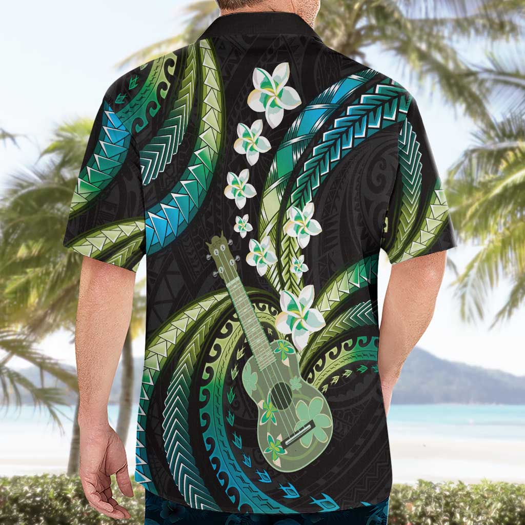 Hawaiian Ukulele Hawaiian Shirt Chartreuse Cyan Fantastic Plumeria