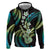 Hawaiian Ukulele Hoodie Chartreuse Cyan Fantastic Plumeria