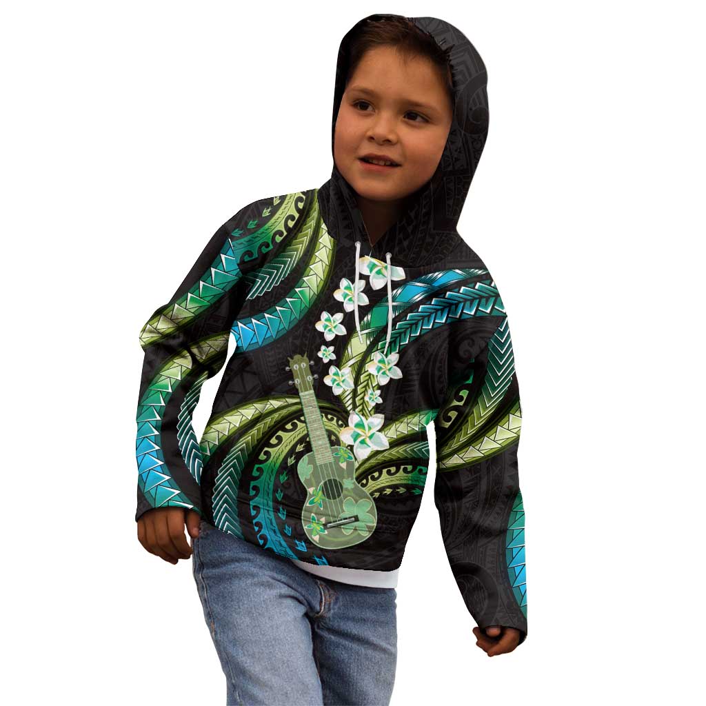Hawaiian Ukulele Kid Hoodie Chartreuse Cyan Fantastic Plumeria